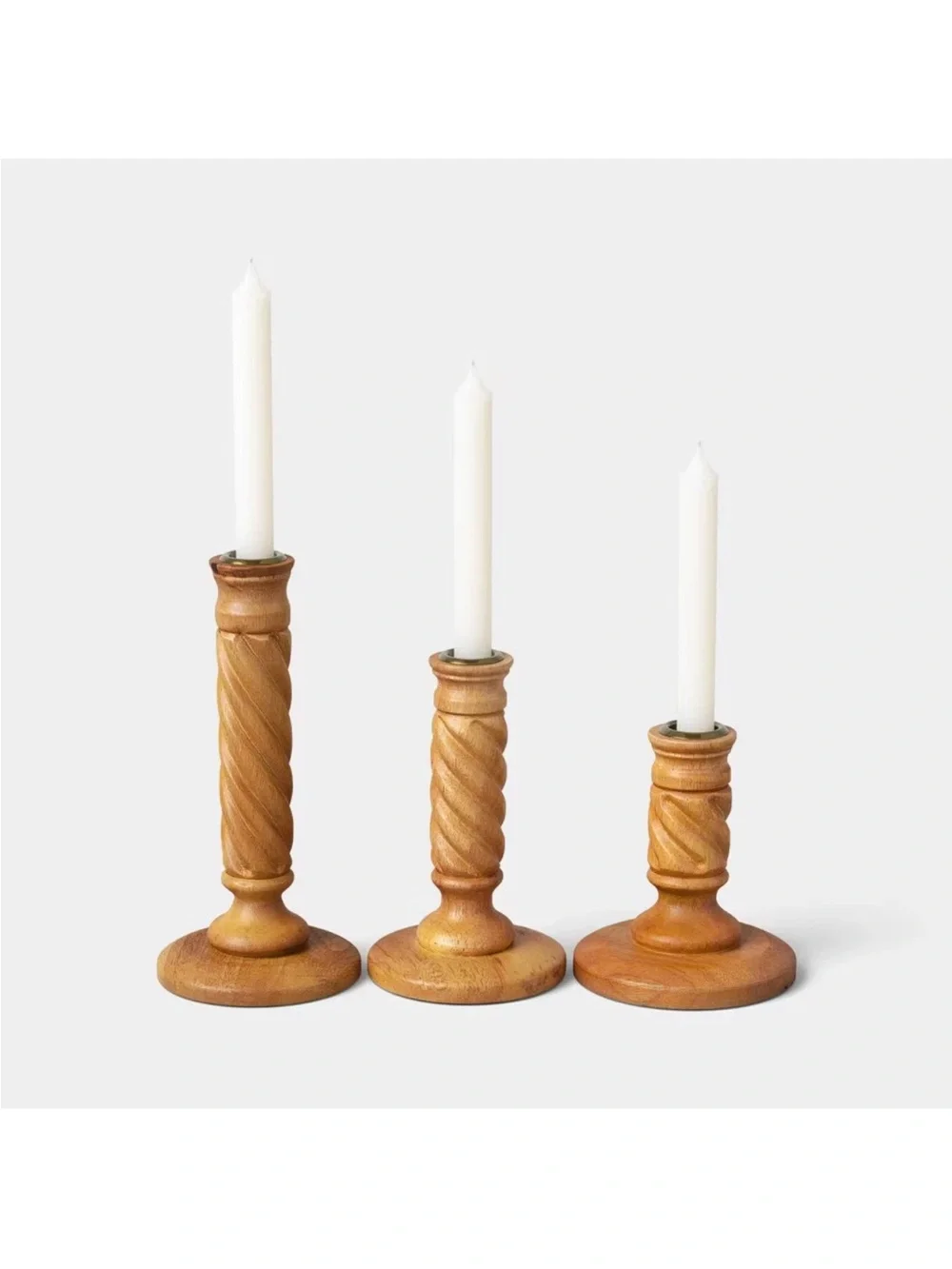Set of 3 Wood Taper Candle Holders